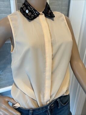 Sleeveless Beaded-Collar Blouse in Blush